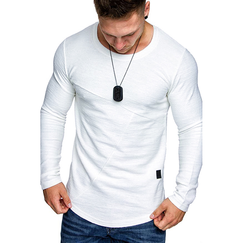 Men'S Solid Fashion Casual T-Shirt Long T-Shirt Men'S Bottoming Shirt