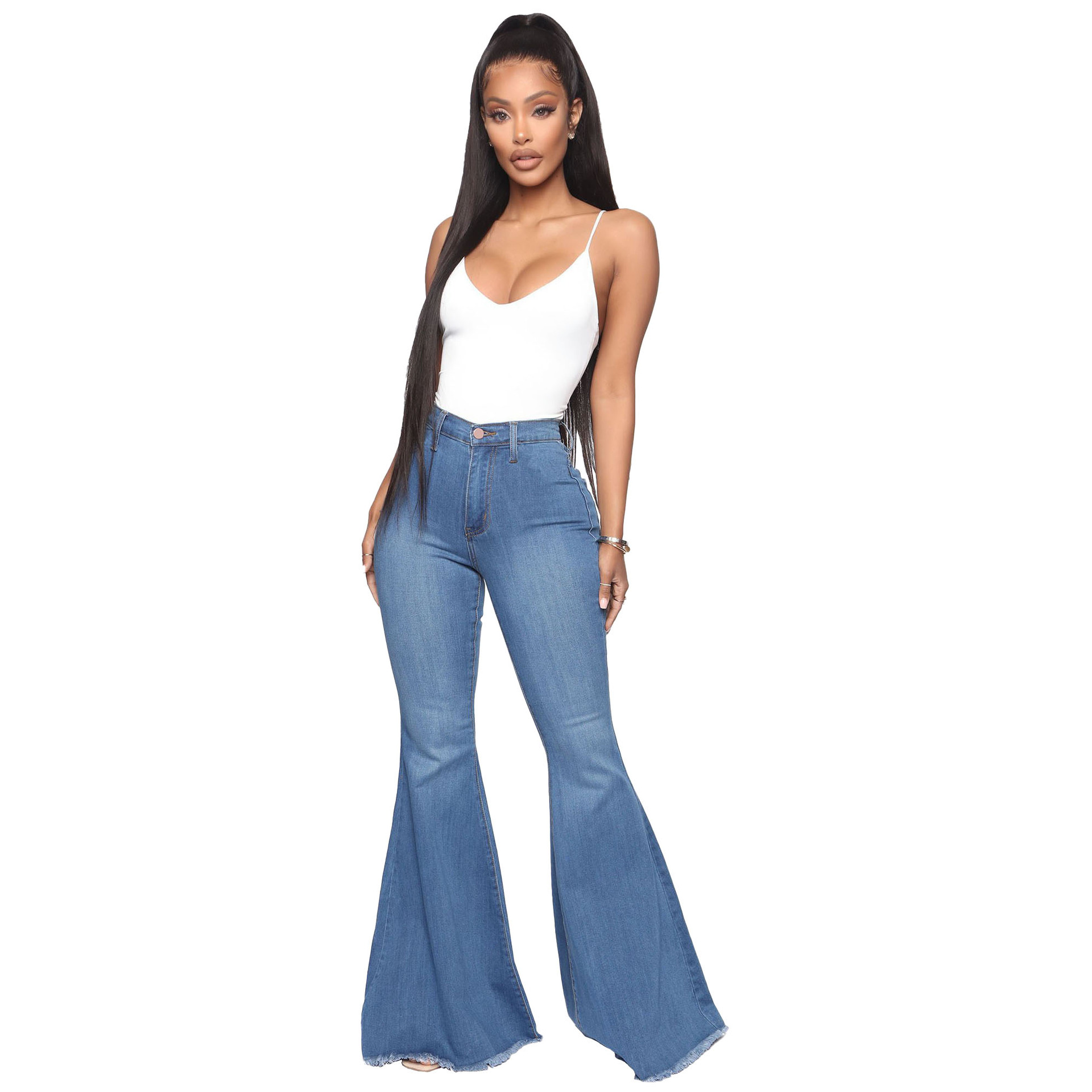 High-Waist All-Match Slim Stretch Denim Flared Pants NSSF64053