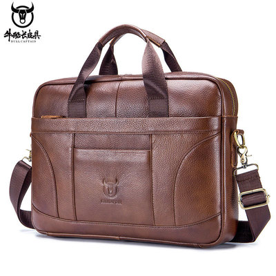Captain Top layer leather man portable Briefcase High-capacity business affairs leisure time Retro genuine leather One shoulder Diagonal package