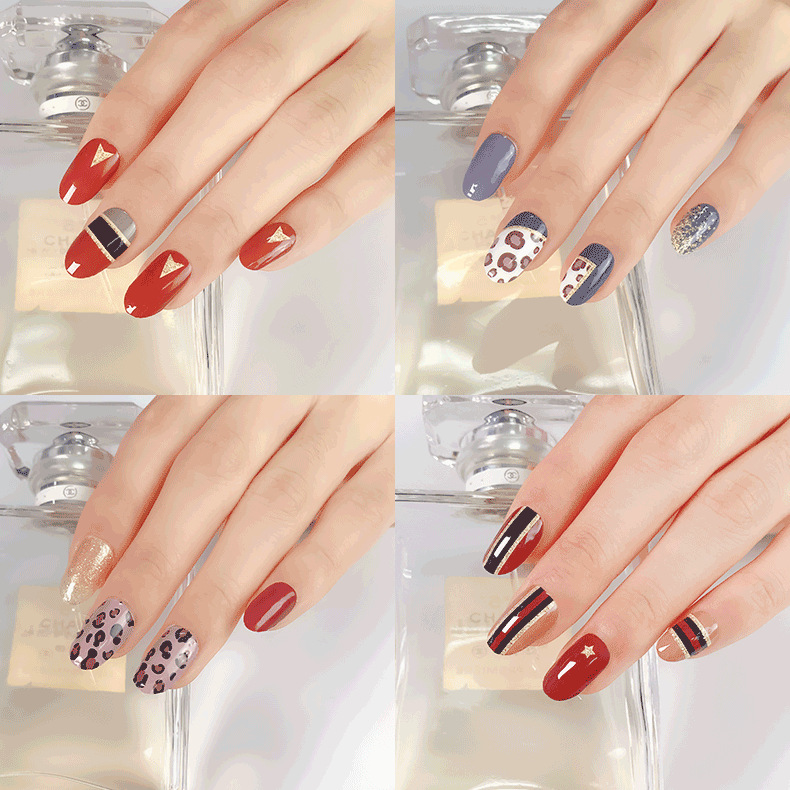 正祥网红同款美甲贴3D豹纹指甲贴纸四色图案抖音美甲贴纸指甲贴片