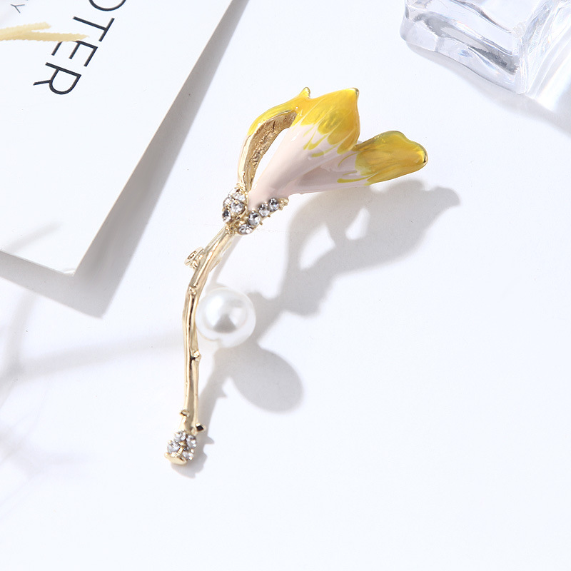 蓝豪韩版时尚合金滴油喇叭花郁金香珍珠胸针防走光别针饰品配饰|ms