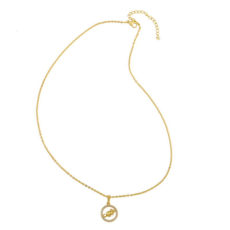 Chinese style 12 zodiac pendant simple diamond animal necklace