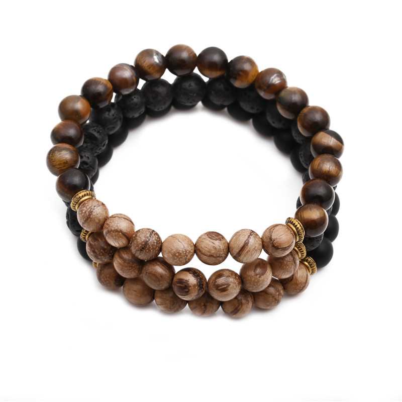 8mm Wenge Wood Tiger Eye Stone Frosted Stone Volcanic Stone Beaded Bracelet