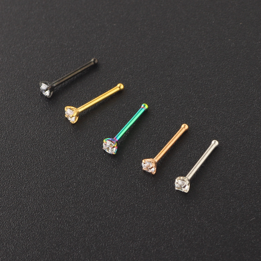 Rose Gold Nose Stud 18G Surgical Steel Straight/Curved Nose Pin for Women Earring Body Jewelry detail image 12