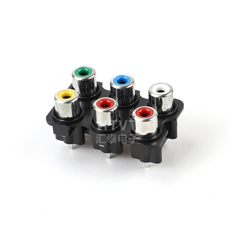 6PAV插座AV-607B镀金6孔音频视频输出插口 6孔AV插座 AV音频插座