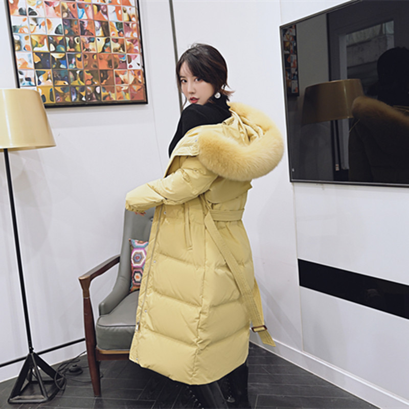 羽绒服女2020新款韩版中长款过膝收腰时尚显瘦加厚真狐狸毛领冬装|ru