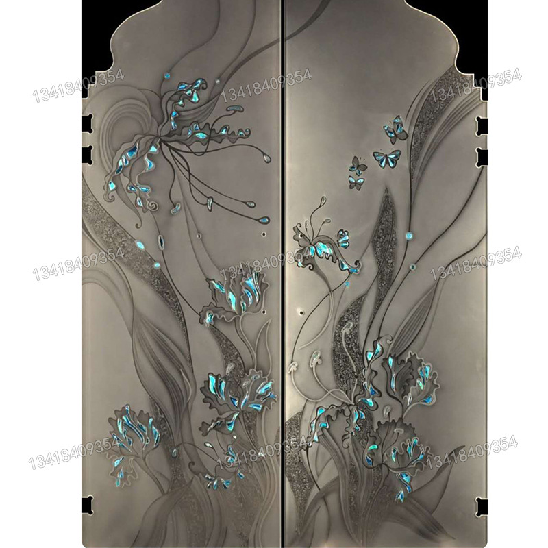 艺术玻璃屏风 夹绢玻璃 珐琅彩玻璃 镶嵌玻璃 佛山工艺玻璃定做|ms