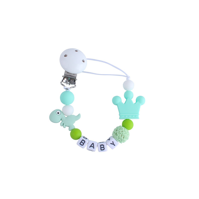 Hemu clip de silicona calmante Cadena de chupete corona mordedor cadena anti-caída pequeña cadena de silicona de dinosaurio Cadena de chupete suministros para bebés