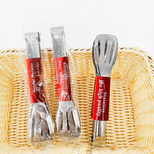 Third-line stainless steel food tongs, food tongs for frying, barbecue, steak and steamed buns, bread and barbecue tongs for one-yuan department stores