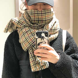 2020新款复古格子仿羊绒围巾披肩两用女秋冬季韩版百搭保暖围脖女