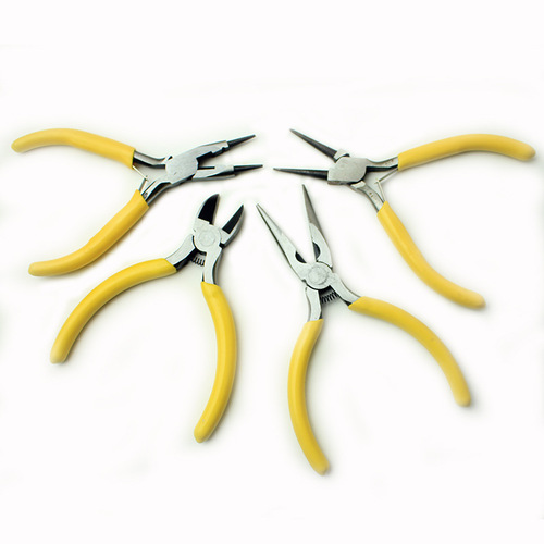 Supply multi-functional mini pliers—handmade jewelry plier set: flat-nose pliers, round-nose jewelry pliers, and diagonal-cut pliers—manufacturer’s kit.