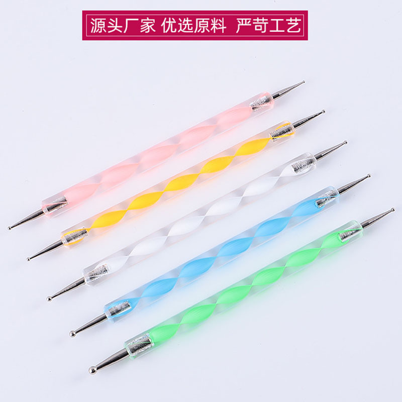 Herramientas de uñas al por mayor punto pluma varilla espiral punto flor aguja punto taladro pluma gancho flor doble cabeza Polka Dot cepillo 5 sets