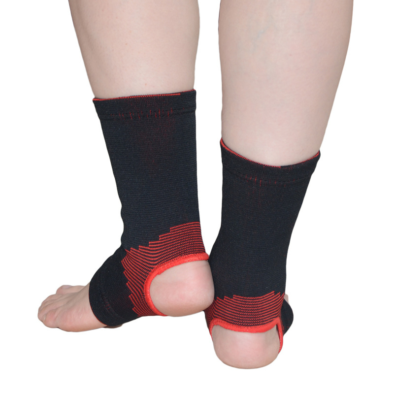 尼龙针织彩色四面弹力透气护踝 黑红提花护脚踝运动护具现货批发