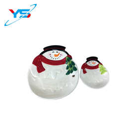 厂家直销3D立体陶瓷圣诞雪人圣诞树手彩蛋糕盘糖果盘圣诞节日用品