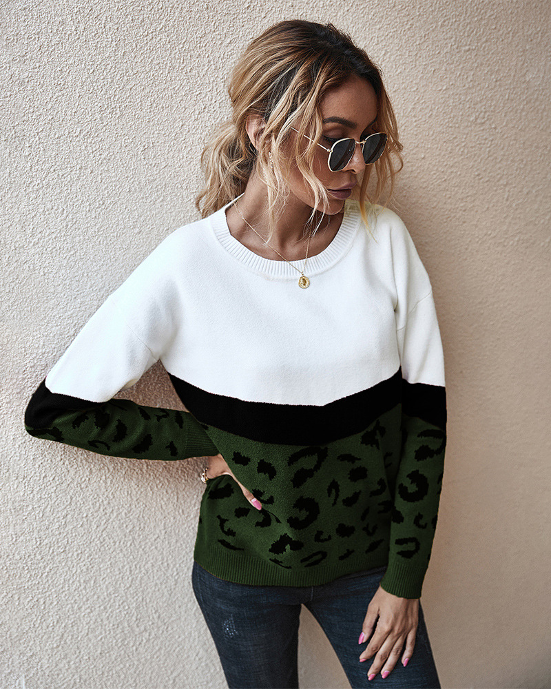 chaqueta de suéter de mujer otoño e invierno suéter de leopardo al por mayor NSKA271