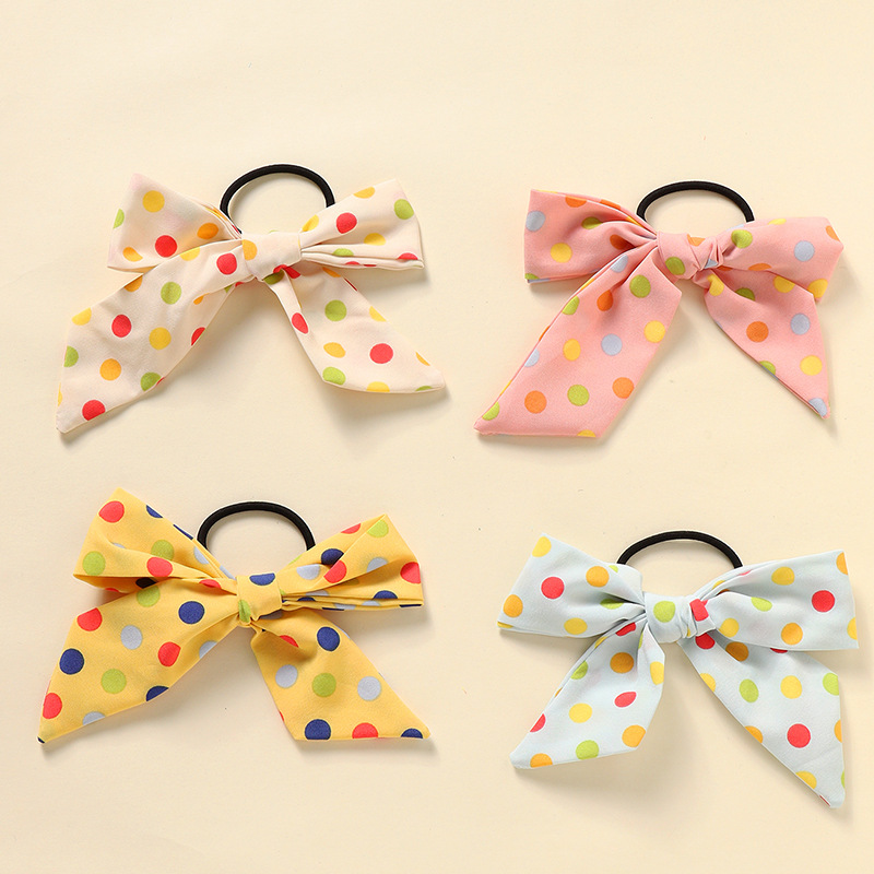 New Bow Hair Tie Wave Dot Fabric Ribbon Hair Rope  Set display picture 3