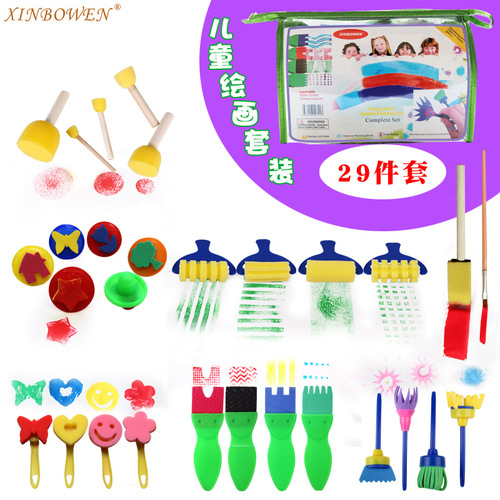 Cross-border painting 29 set kindergarten painting roller brush graffiti puzzle sponge seal brush children DIY brush