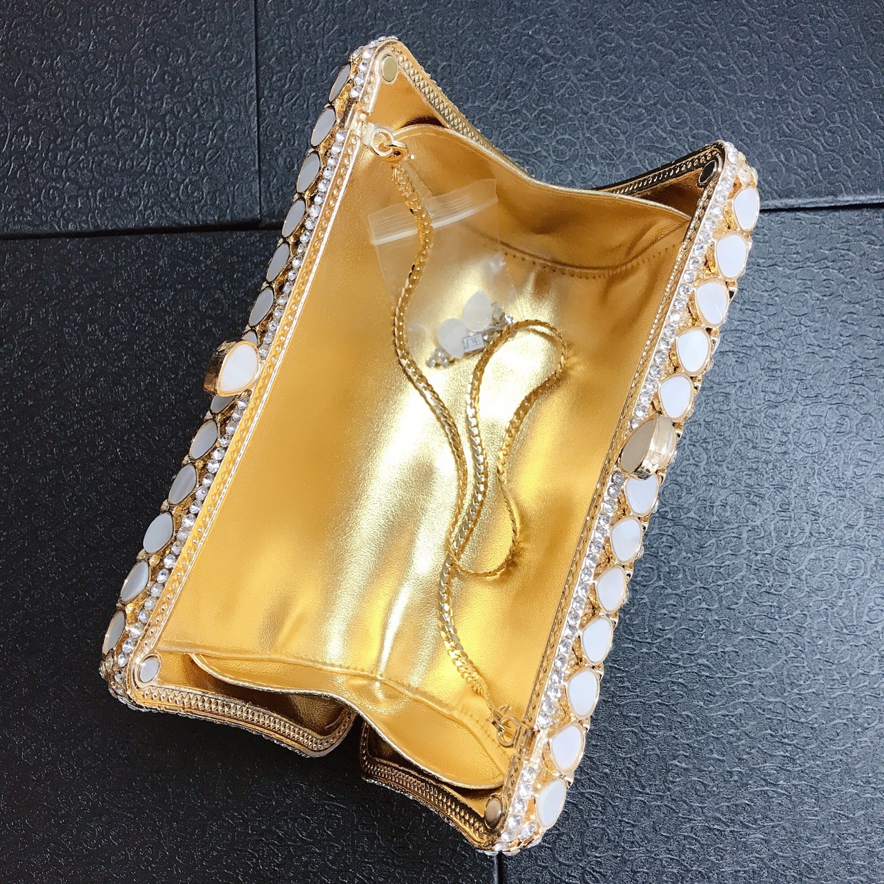 Túi clutch nữ đính đá pha lê hình giọt nước dự tiệc — Màu vàng chi tiết 10