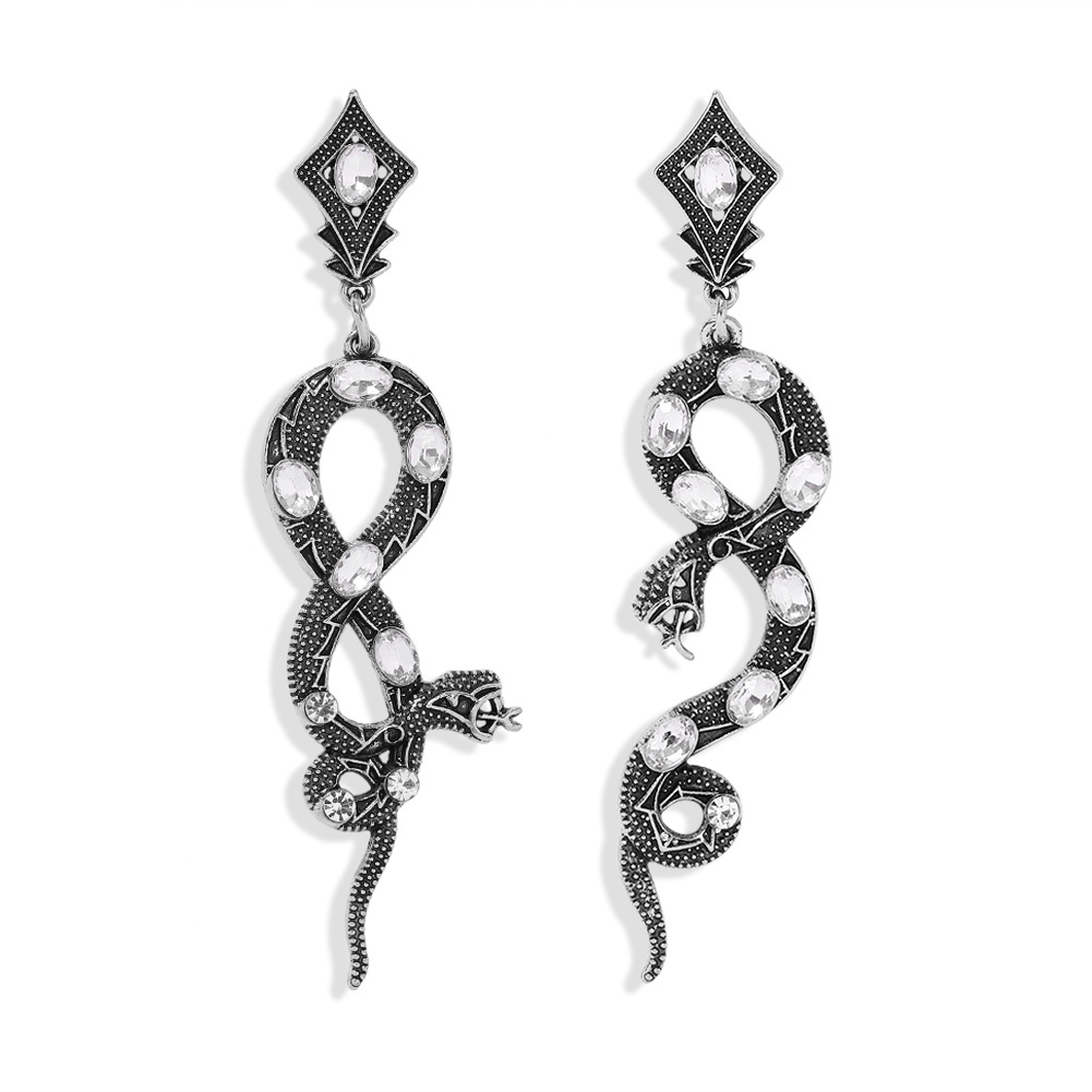 Hot Selling Exaggerated Snake Inlaid Pearl Python Earrings display picture 3