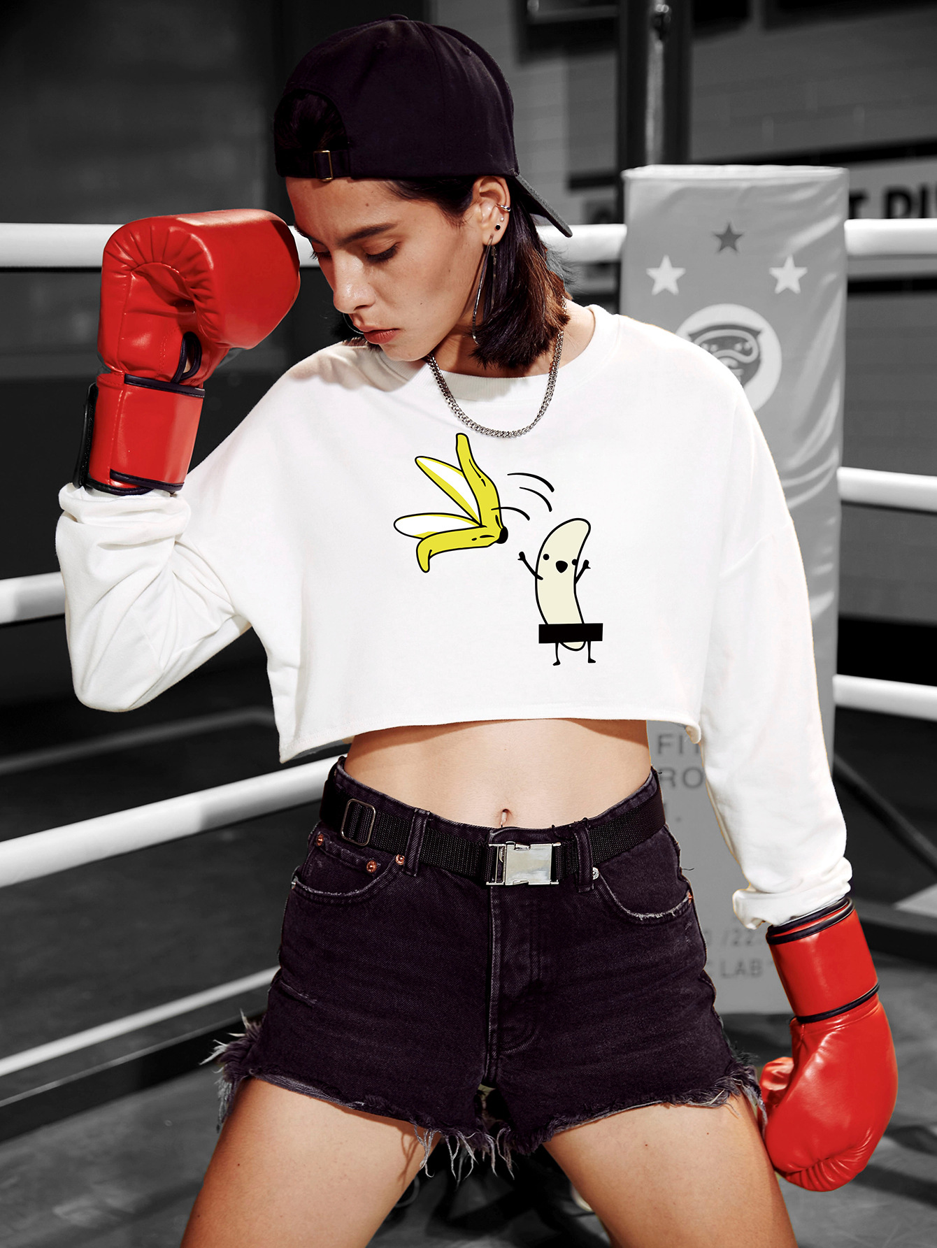 funny banana casual short navel autumn and winter women s sweater NSSN4839