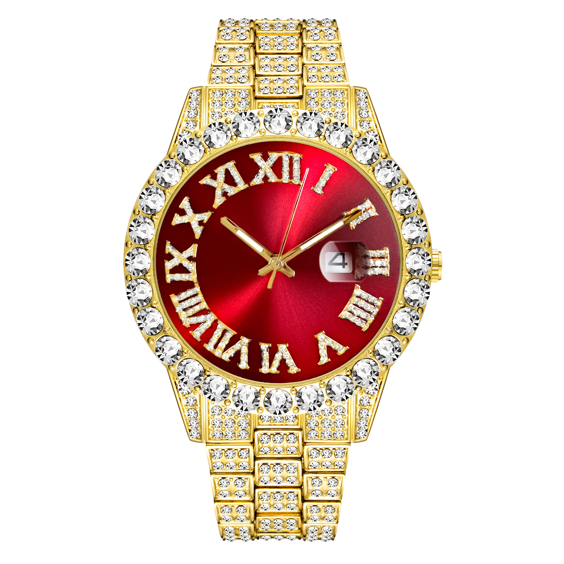 Missfox Europa y América hip hop 2643 tendencia de la moda rhinestone correa de los hombres reloj de cuarzo de moda reloj de diamante completo image 9