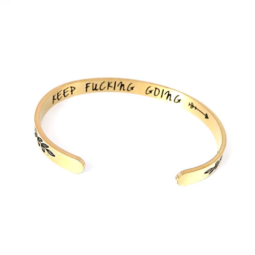 Cross-border fashion keep fucking going stainless steel C-shaped opening bracelet titanium steel engraved bracelet