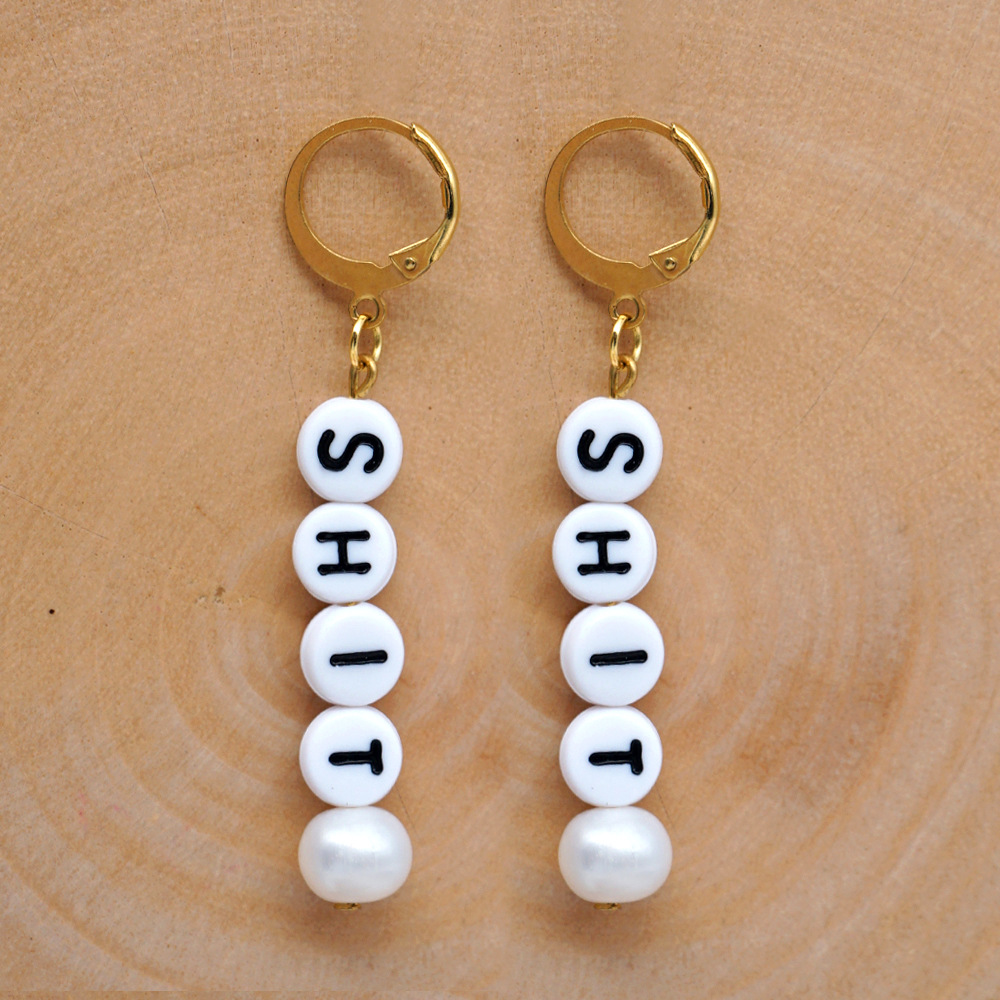 Summer Simple Letters Fuck Natural Freshwater Baroque Pearl Ethnic Style Earrings Wholesale Nihaojewelry display picture 4