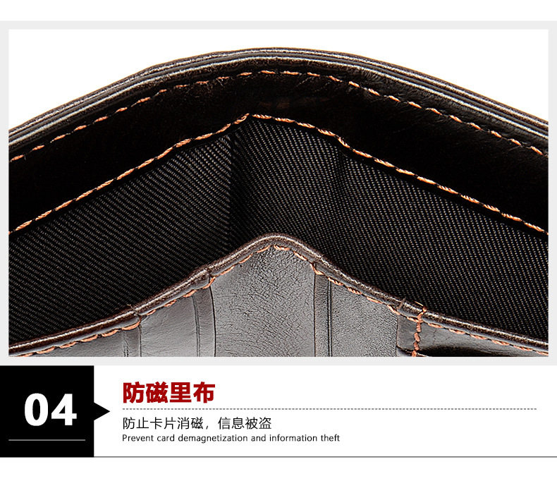 Ví nam da bò thật dạng đứng có khóa kéo, nhiều ngăn đựng thẻ và tiền xu, 9×1,5×11 cm — Cà phê, Cà phê đậm, Màu đen chi tiết 20