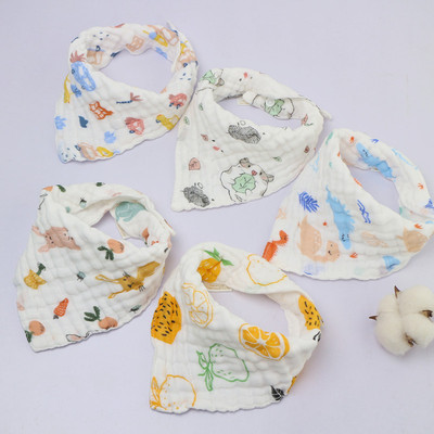 秋冬棉水洗纱布三角巾 婴幼儿围嘴宝宝口水兜 6层加厚吸水0-3岁