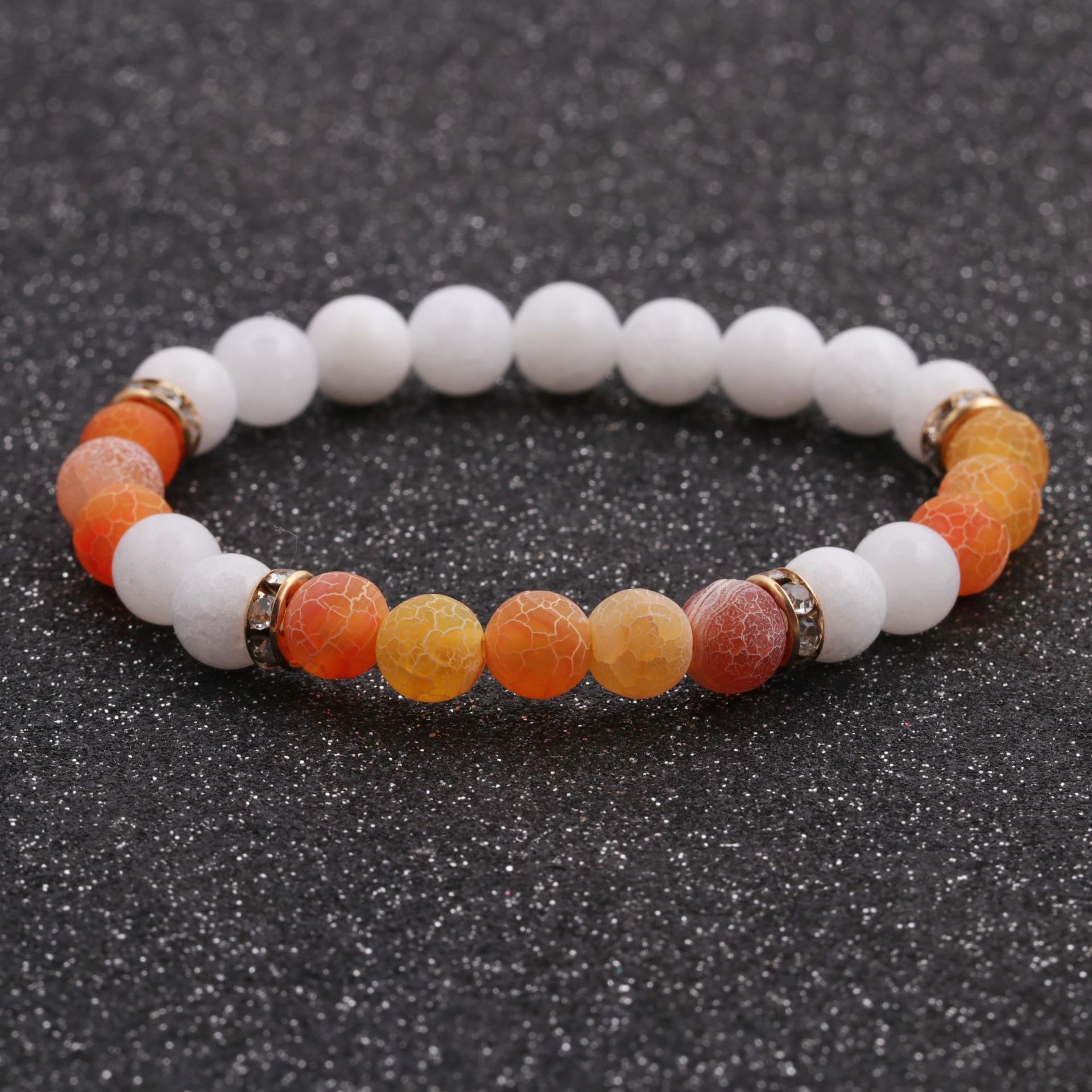 New Hot-selling Accessories 8mm Porcelain White Stone Weathered Stone Beaded Copper Bracelet display picture 4