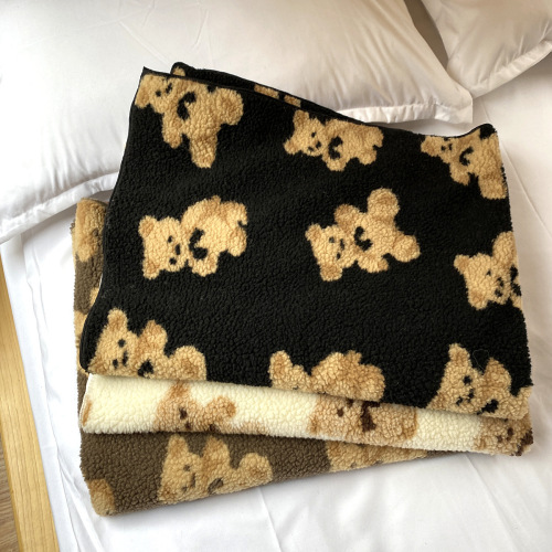 ins cute bear double-sided lamb velvet blanket autumn and winter thickened children's blanket leisure car nap cartoon blanket