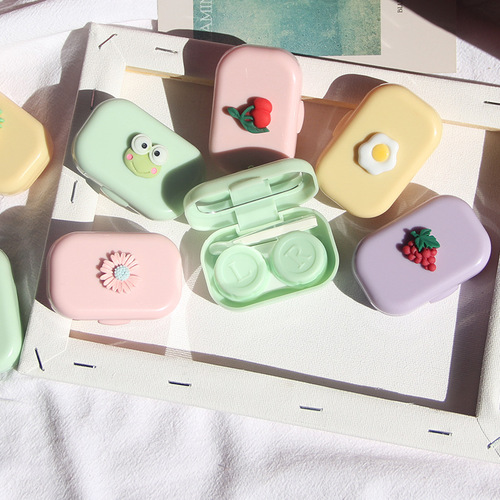 Korean style simple cute cartoon contact lens box ins creative contact lens companion box double box portable care box
