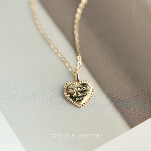 I love you S925 sterling silver plated 14K gold necklace pendant Iloveyou love small gold coin pendant girlfriend gift