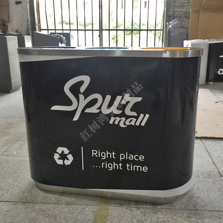 室内三分类不锈钢垃圾桶 外贸金属果皮箱厂家 直投口垃圾箱
