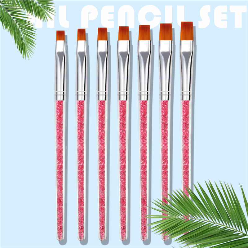 Nuevo arte de uñas transfronterizo 7 piezas de brocha rosa punta plana pluma de fototerapia poste de perforación de agua pluma tallada de fototerapia juego de bolígrafos de uñas