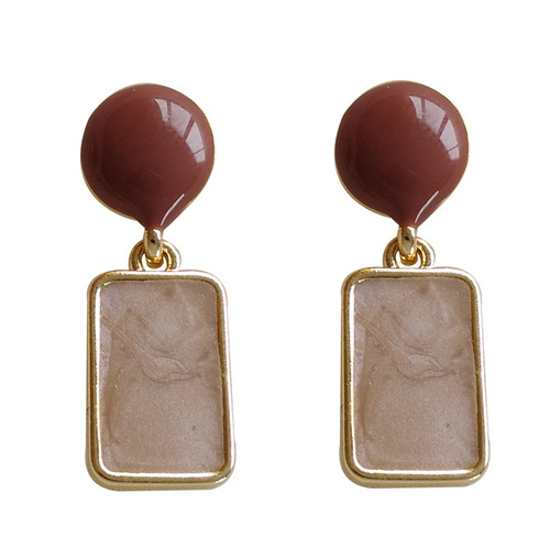 S925 Silver Needle Retro Hong Kong Style Earrings Simple Geometric Design Drop Oil Contrast Color Short Earrings 1163