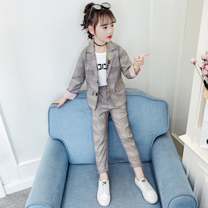 儿童秋装女童西服套装2020新款韩版网红洋气小女孩秋季西装两件套