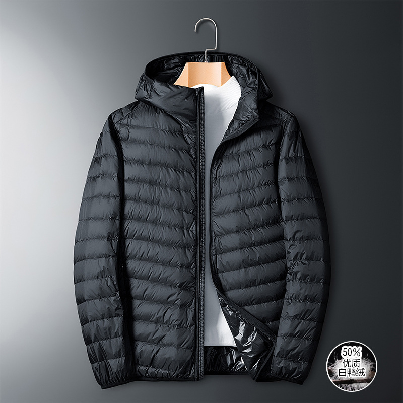 Custom Logo Printed Hooded down Jacket, White Goose down Jacket for Men, One Piece Printed, Warm and Versatile, Winter Style