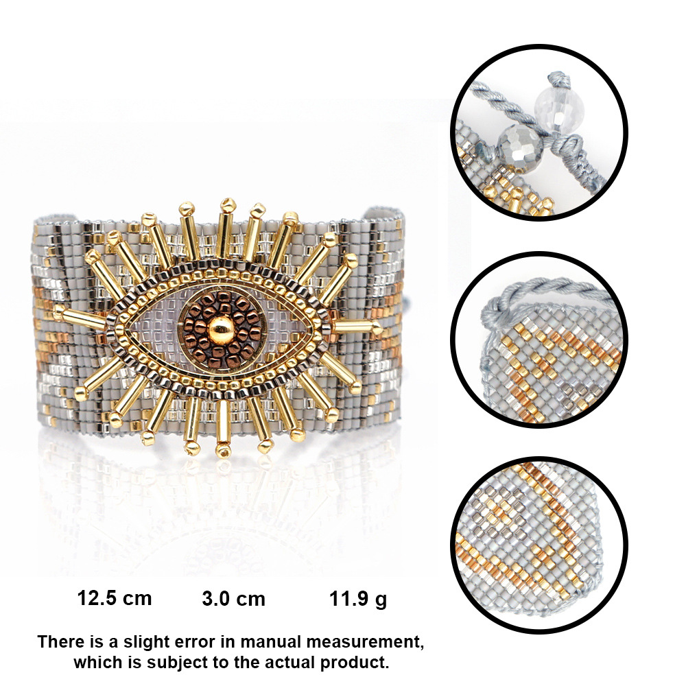 12g Weight No Inlaid Inlay Material Bracelets Classification Anniversary, Business, Travel Occasion Eye Pattern Unisex Gender Knitting Design Fashion Style European And American New Miyuki Rice Beads Hand-woven Turkish Devil Eyes Personality Stacking Wide Bracelet 11