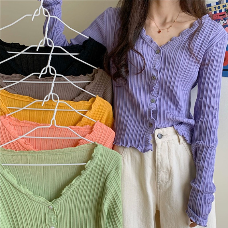 Autumn 2020 New Korean Style Short Thin Top Long Sleeve Sweater for Women