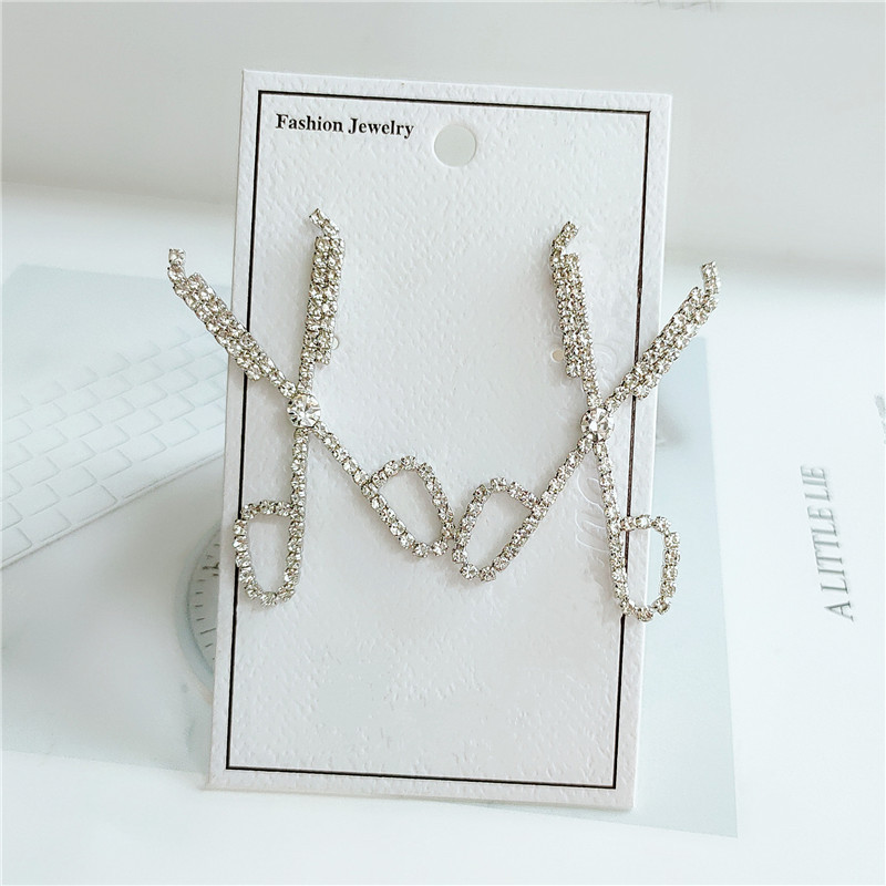 Fashion Rhinestone Scissors Earrings Women New Korean Diamond Earrings display picture 8