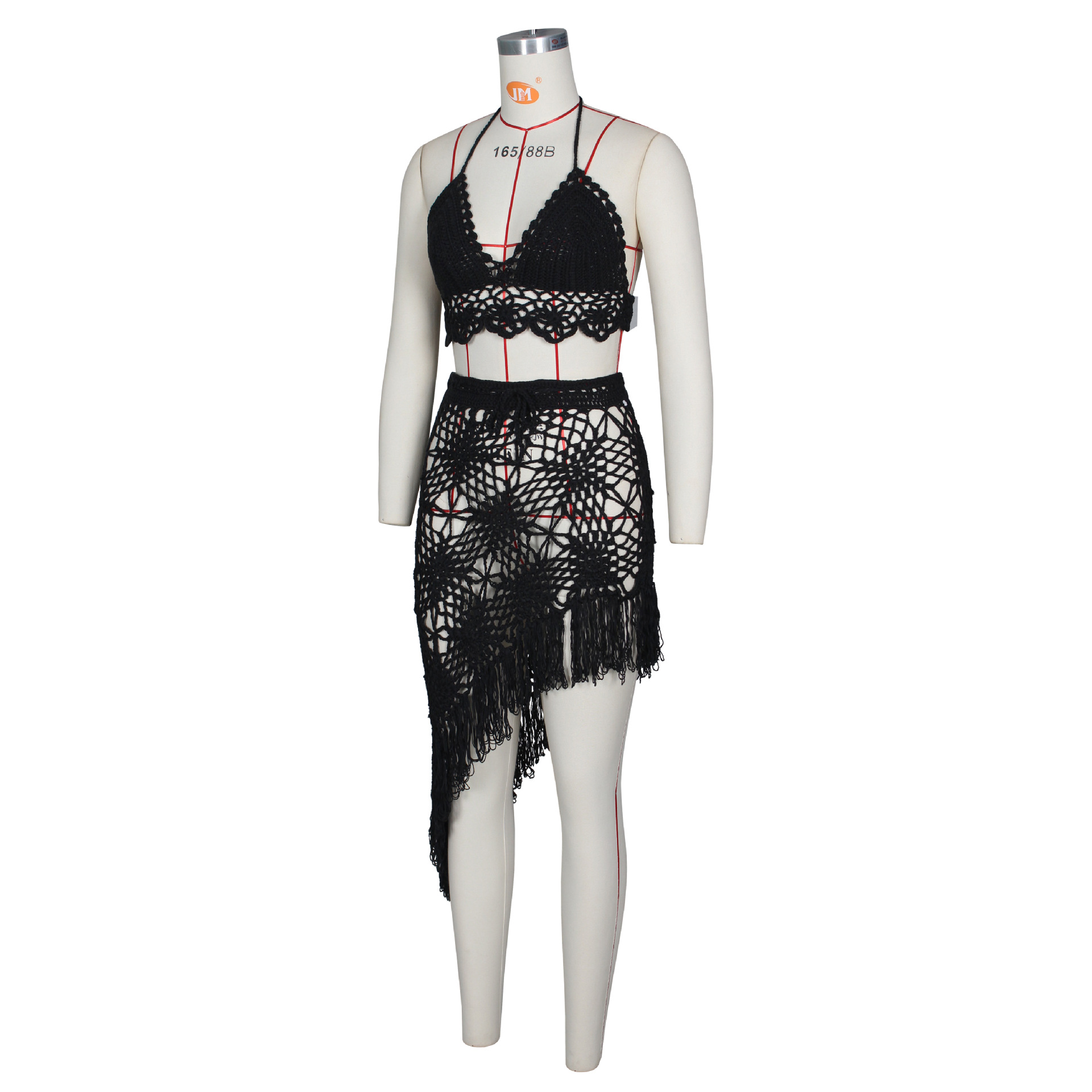 Hot Sale European And American Women's Fashion Sexy Handmade Crochet Tassel Casual Beach Swimwear Set_ecoleips.com