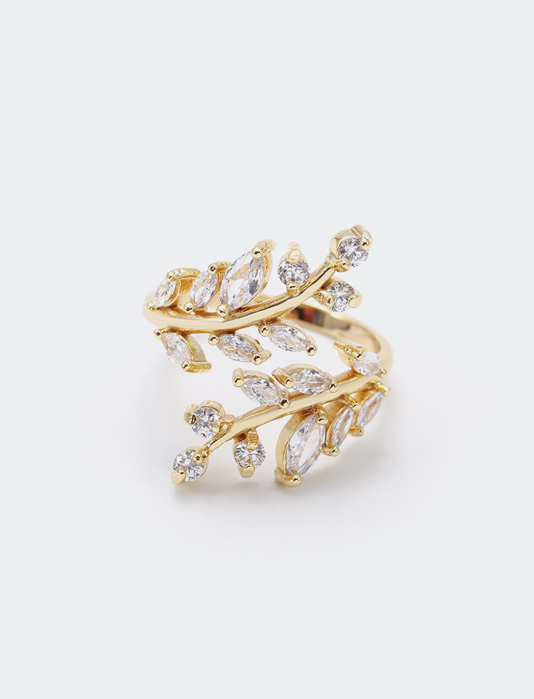 Fashion Brass Zircon Leaf Copper Ring display picture 5