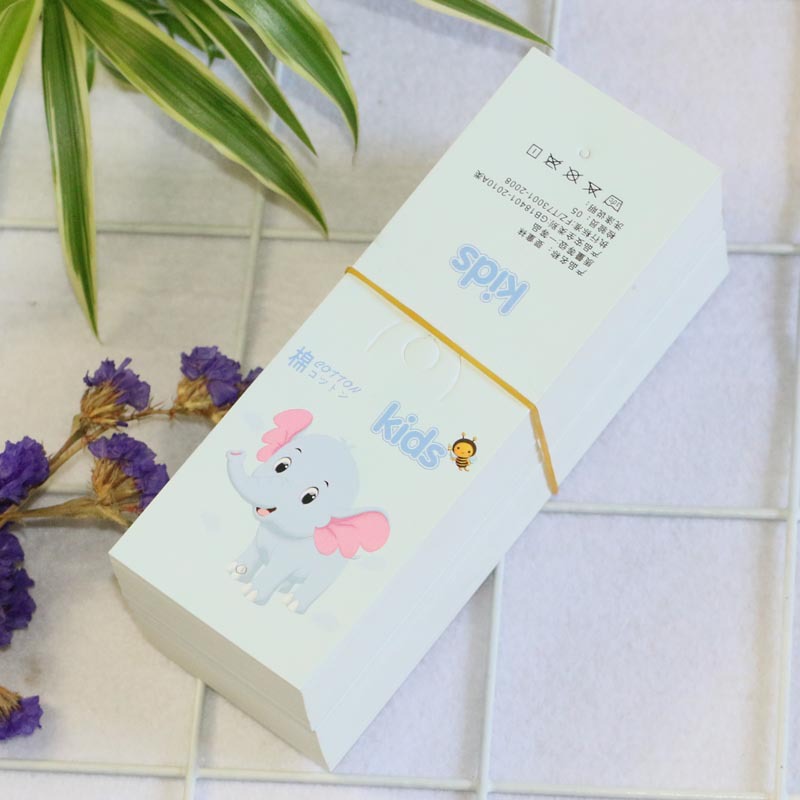 现货kids socks儿童袜子商标 卡通小象图案吊牌 袜子卡牌包装材料