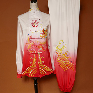 Tai chi clothing chinese kung fu uniforms Gradually red and white Taifu Taiquan competition costume performance costume men and women practice costume embroidered dragon Qigong uniform