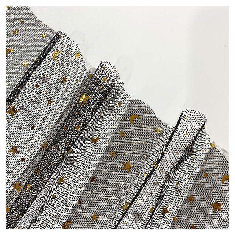 Fabricante de suministro de hilo de la luna de estrella punto estampado tela de hilo de malla estrella vestido vestido