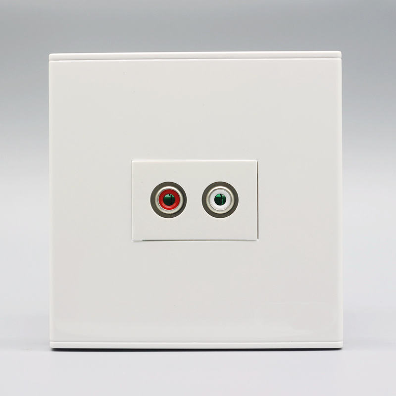 86型一位双孔莲花音频免焊接插座面板红白音频模块多媒体墙插面板