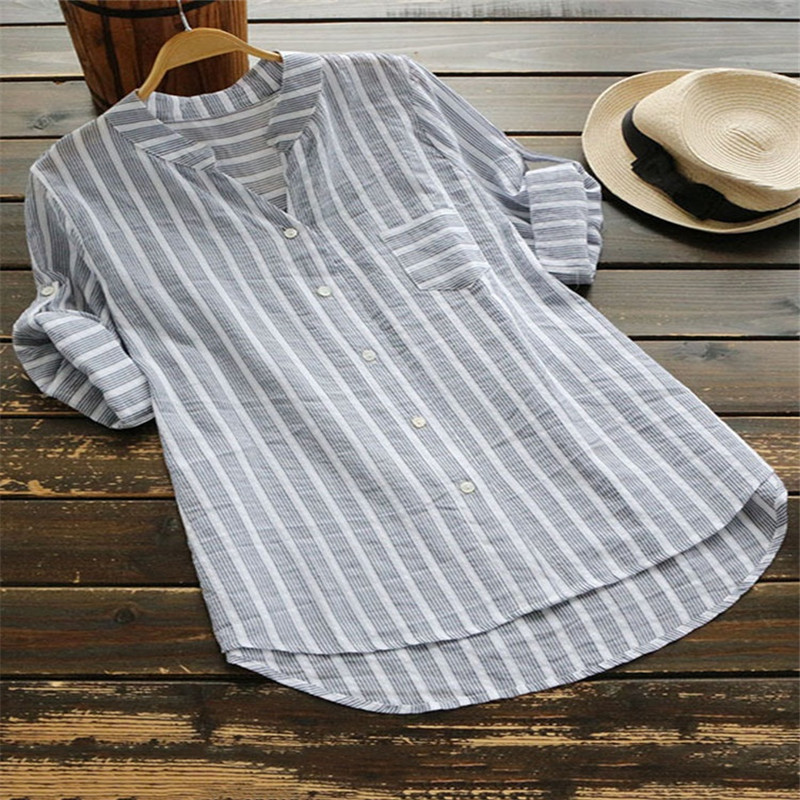 Comfort Function Regular Fit Fit Type Stripe Pattern Wholesale Women's Casual Stripe 3/4 Length Sleeve Blouses
