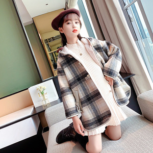 2020秋冬新款韩版女童复古格子呢大衣中大童时尚呢外套童装地摊货