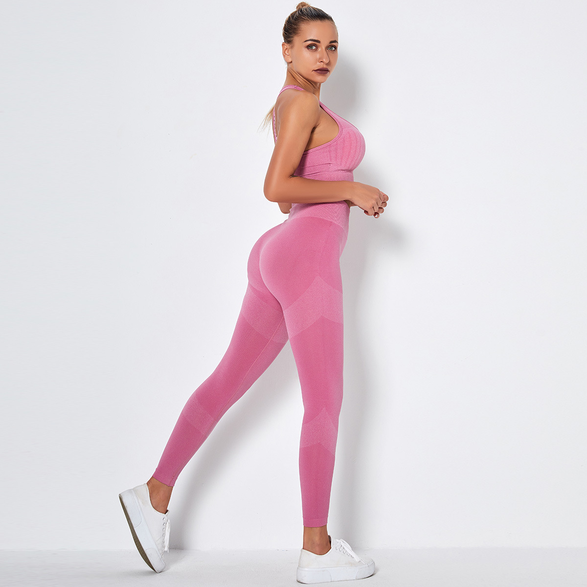 seamless knitted peach hip yoga two-piece  NSLX14700